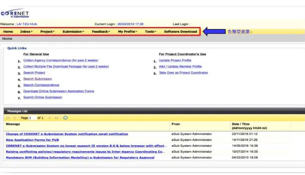 圖 3-2 CORENET e-Submission System  系統登入畫面(2) 