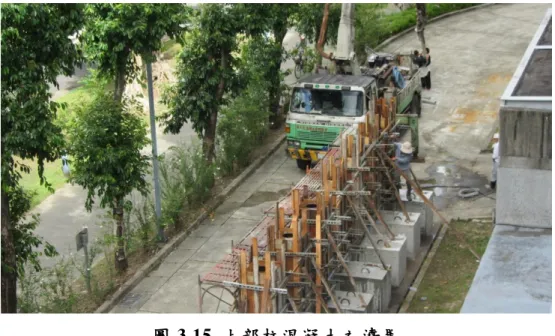 圖 3.16  上 部 柱 混 凝 土 之 搗 實  