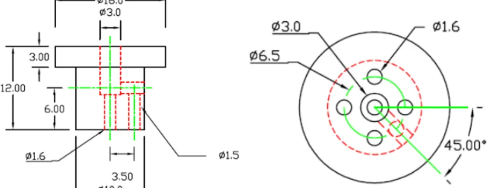 圖 3-13 DIRP(4 孔)設計圖  資料來源:本研究        圖 3-14 DIRP(4 孔)樣本  資料來源:本研究  第三節 Cobra 與 DIRP  風速風向量測  Case 1 角隅強風    分別以 Cobra 與 DIRP 於該點位上進行不同風速下，其平均風速與