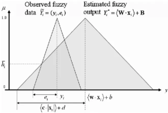 Fig. 3. Explanation of fuzzy linear regression model with Y = hW 1 x i+