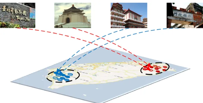 Fig. 1. An example of mapping between geographic images and locations.