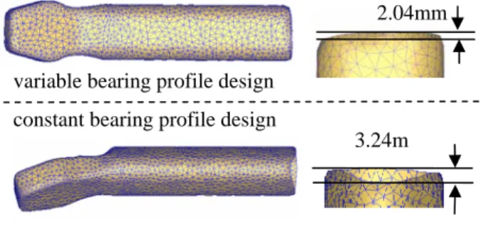 Figure 10. The product section view using the initial and  the modified bearing profiles