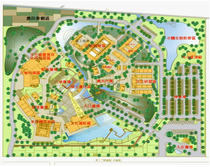 圖 3.2.3  「六堆客家文化園區」之內部分佈  資料來源：行政院客家委員會，2007 年 10 月 31 日取自  http://www.pthg.gov.tw/planhab/CmsShow.aspx?Parm=2007420141249734,2006112120121642,5                                                                                                圖 3.2.4 老樹與伯公入園記