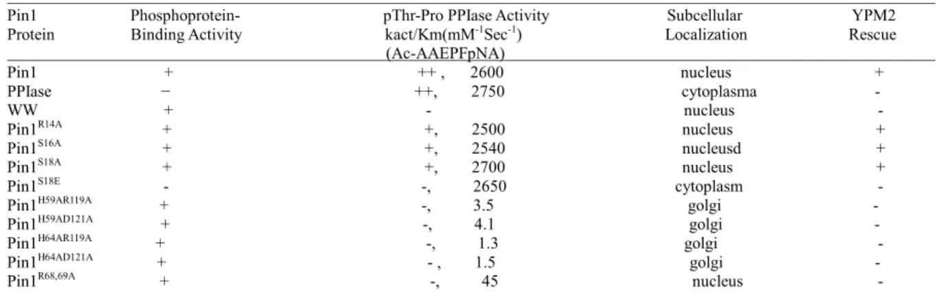 Table 1. Functional Properties of Pin1 Mutants 