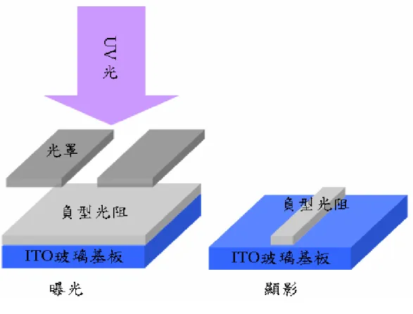 Fig. 2-3.4  負型光阻曝光顯影示意圖。 