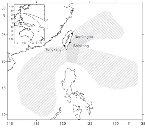 Fig. 1. Fishing ports in Taiwan where gonad samples of swordfish and measurements for the sex ratio analysis were collected.