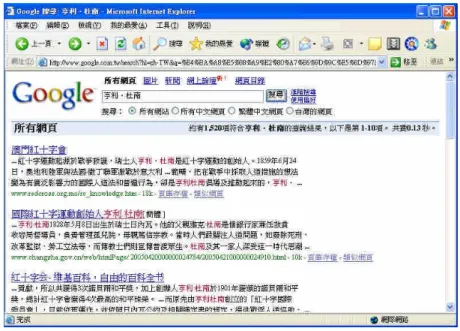 Figure 2. A Snapshot after Google Search “ 亨利‧杜南”