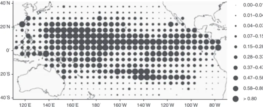 Figure 1. Nominal CPUE (number of fish caught ⁄ 1000 hooks) distribution for blue marlin caught in the Pacific  long-line fisheries (1950–2004).