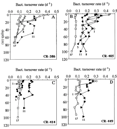 Fig. 6. The same as Fig. 3, but for bacterial turnover rates.