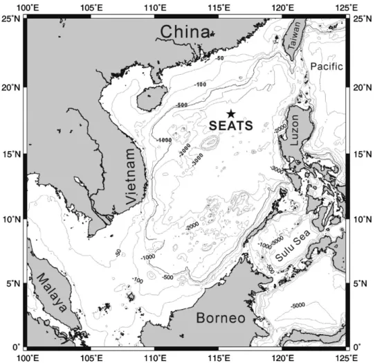Fig. 1. Bathymetric map showing the location of the South East Asian time-series study (SEATS) site (18115 0 N, 115135 0 E)