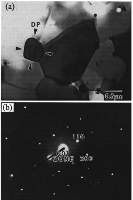 Figure 8. (a) Bright-field micrograph of Mo/Al 2 O 3 , and (b) diffraction pattern of the Mo as pointed “DP” in the micrograph.