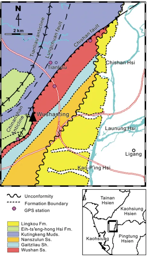 Fig. 2. Geological map of the Wushanting mud volcano field (from Sung et al., 2004).