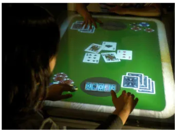 Figure 1. The users are playing poker game on the privacy-enhanced tabletop system (first prototype)