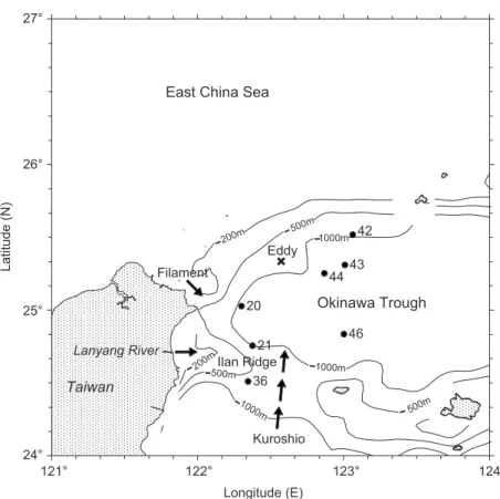 Fig. 1. Sampling locations in the southern Okinawa Trough.