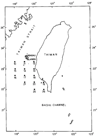 Figure  1. Map  showing  sampling  locations  in  the  southern  Taiwan  Strait. 