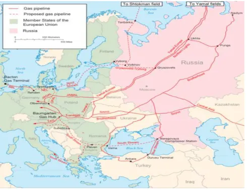 Figure 4. Major Russian gas pipelines to Europe. 