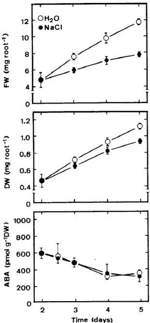 Figure 4. Effects of NaCl (150 mM) on ammonium, proline and H 2 O 2 levels, and cell wall POD activity in roots of rice seedlings in the presence or absence of DIDS (0.05 mM)