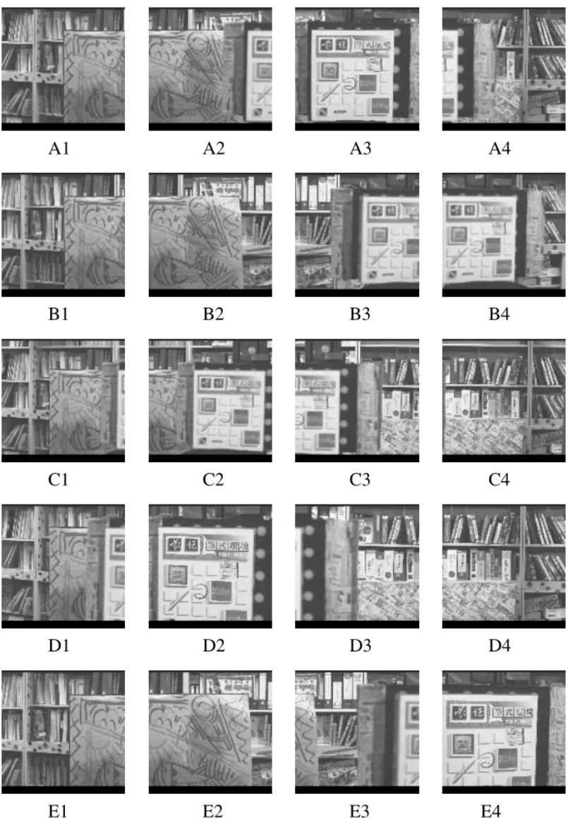 FIG. 13. Twenty reference images acquired by the left camera at the 20 viewpoints, A1, A2, etc., and E4, illustrated in Fig