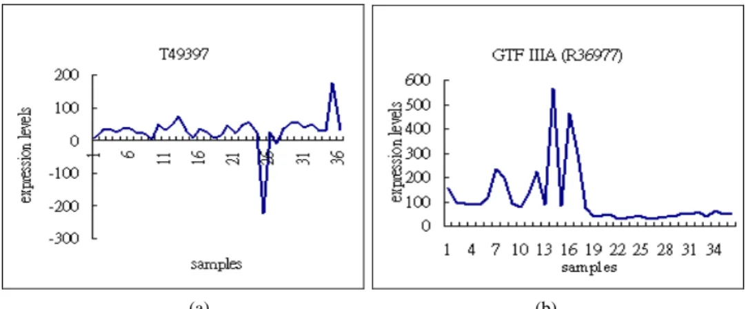 Fig. 7. The expression levels for the two genes GTFIIIA and T49397 in the Adenocarcinoma data- data-set