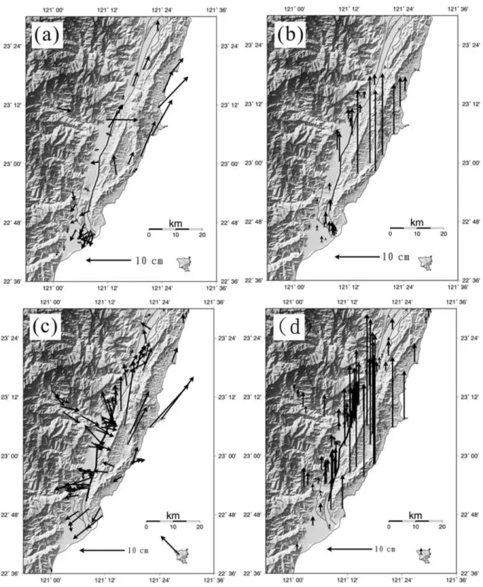 Figure 4. Observed coseismic displacements of the Chengkung earthquake. Solid squares: strong motion stations