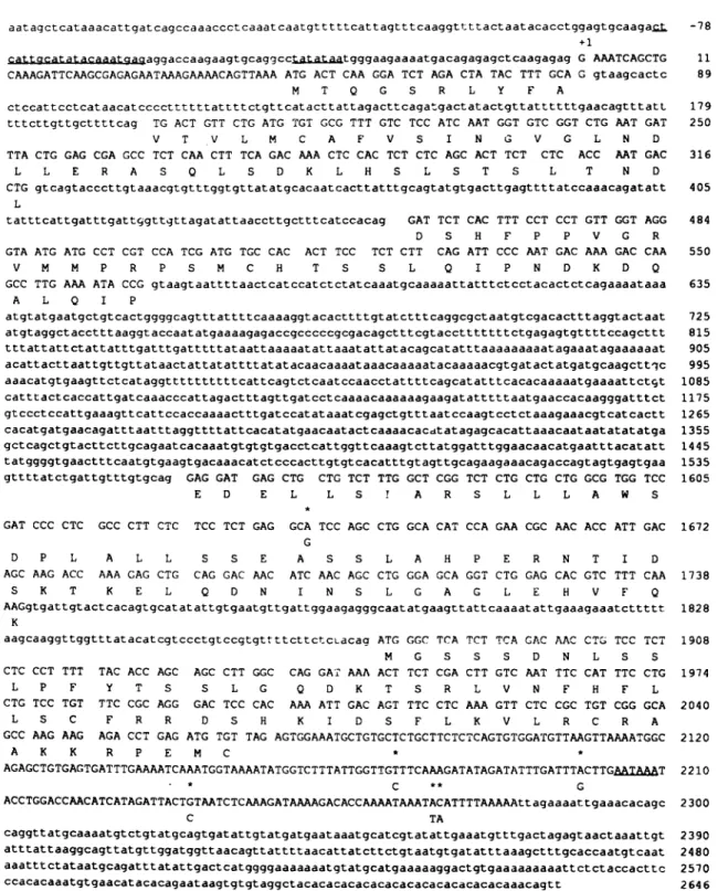 Fig. 2. The complete nucleotide sequence of carp  Prl  gene.  Exons are shown by capitals and  introns by  lower case letters