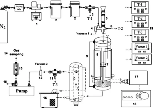 Fig. 1. The schematic diagram of the modiﬁed RF plasma pyrolysis (RFPT-N) system. 1. Mass ﬂow rate controller