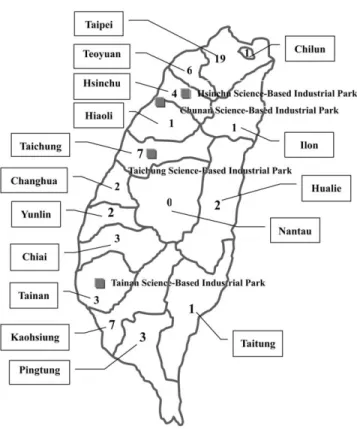 Fig. 2. The distribution of Science Parks and incubators.