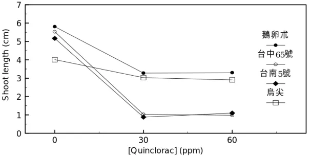 Fig 2. Inhibition of rice shoot growth by quinclorac.