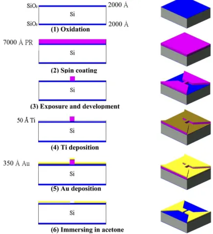 Fig. 2. Fabrication sequence of nano-gap gold electrodes using a lift-oﬀ process.