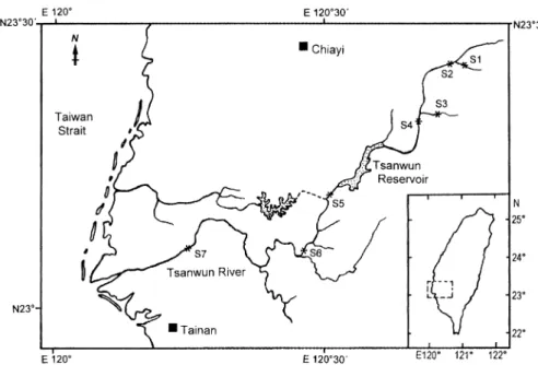 Figure 1. Location of sampling sites on River Tsanwun.