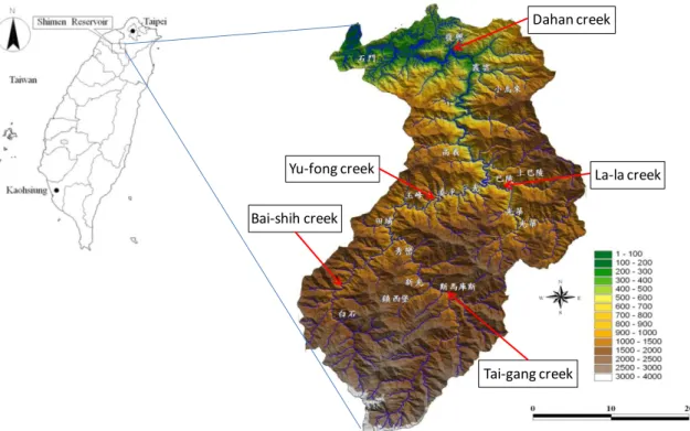 Figure 1:  Location and catchment area of Shihmen Reservoir in Taiwan 
