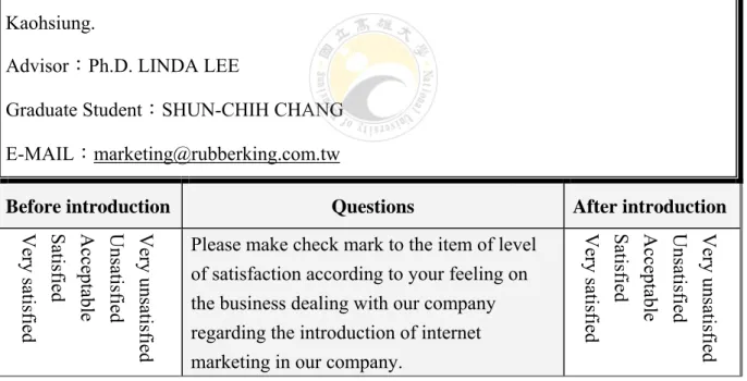 Table 4-1 Survey questionnaire for customer satisfaction Dear customer：   