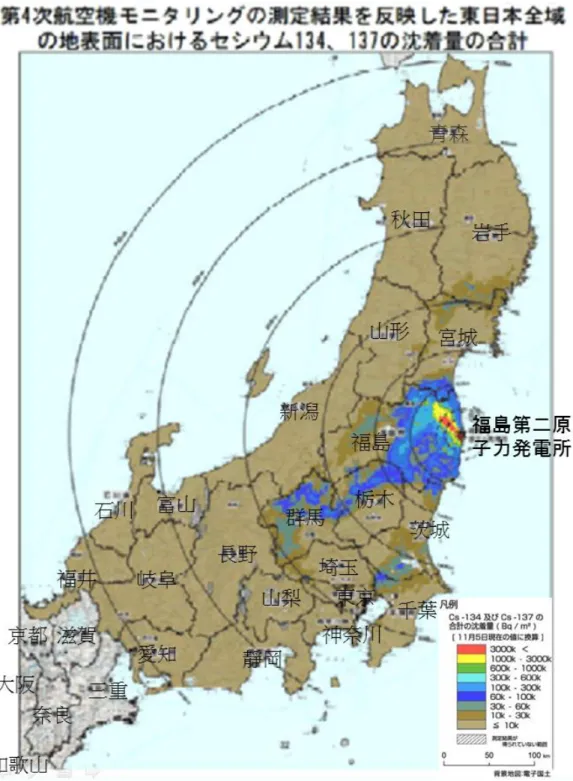 圖 1  福島核災後日本各地銫 134、137 偵測圖 