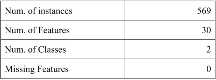 Table 4.5: The characteristics of the dataset, wdbc. 
