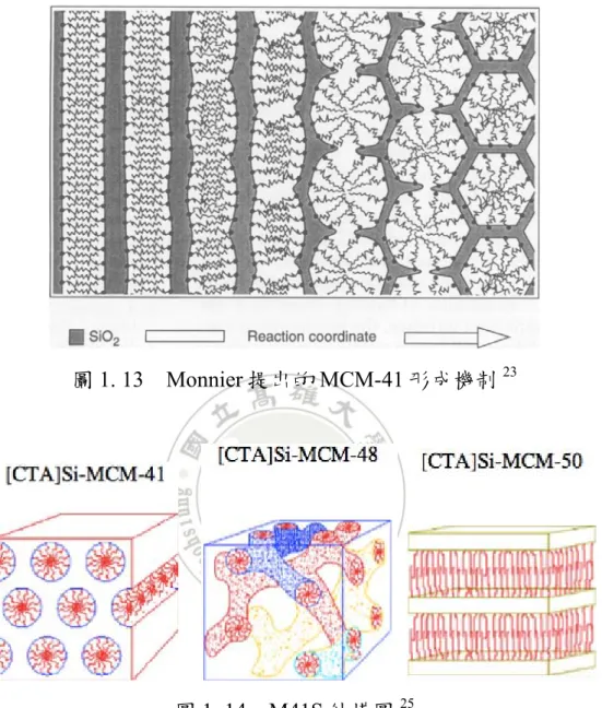 圖 1. 13  Monnier 提出的 MCM-41 形成機制 23