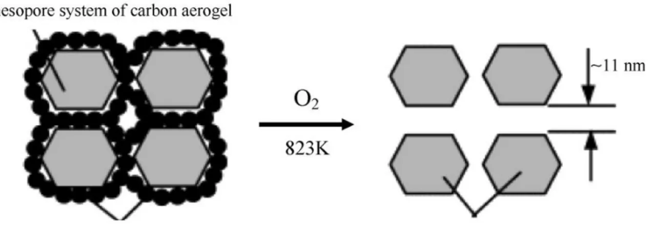 圖 2.8 由 Carbon aerogel 合成出介孔沸石構成的 [52] 。 