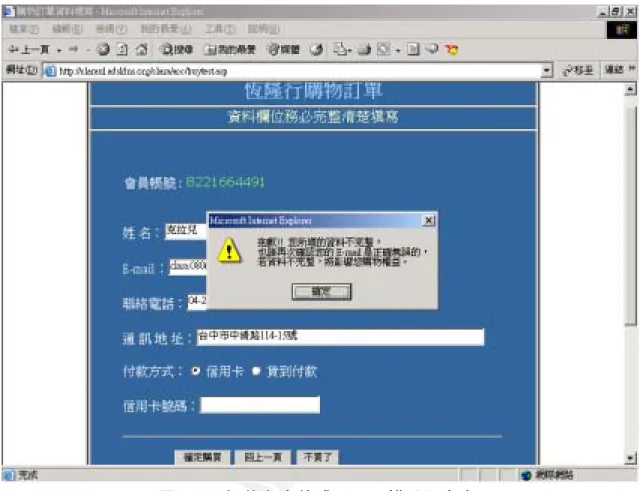 圖 4.31 欄位有空值或 email 錯誤訊息畫面 