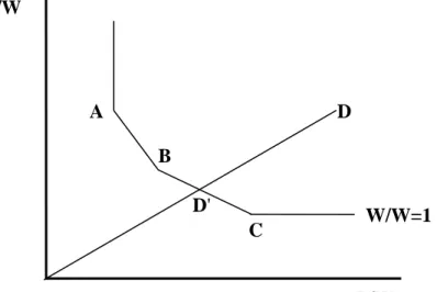 圖 1：  技術效率的衡量A BC DD' W/W=1 H/W P/W