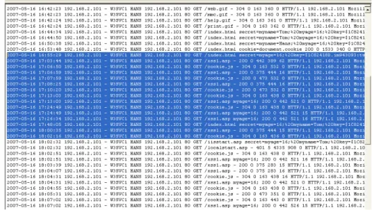 Fig. 3. Web Server log file on windows system 
