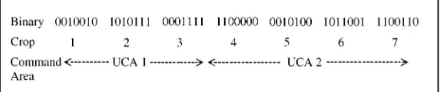 Fig. 3. A sample chromosome coding scheme to represent seven crops in the Delta project