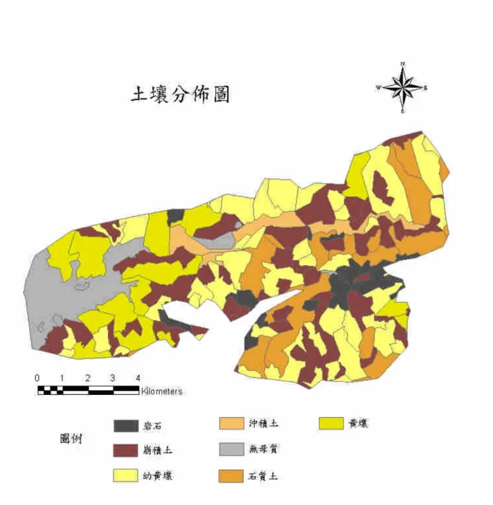 圖 4：寶橋集水區土壤分佈圖(資料來源：區域土地使用計畫管理系統，1998)