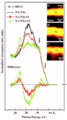 Figure 4 displays spatially resolved valence-band photo- photo-emission spectra of N-CNTs, N-CNTs:Cl, and N-CNTs:O with their corresponding maximum intensity of C 1s SPEM bright cross-sectional images