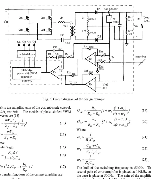 Fig. 6. Circuit diagram of the design example  He(s) is the sampling gain of  the current-mode control, 