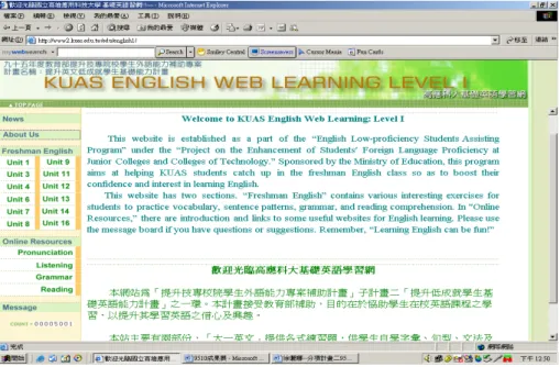 Fig. 1: The homepage of “KUAS English Web Learning Level I”   