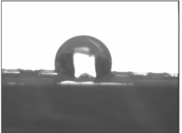 Fig. 4   A photo showing the contact angle between a water drop and the present  membrane 