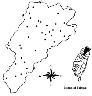 Fig. 1. The study area and raingauge locations.