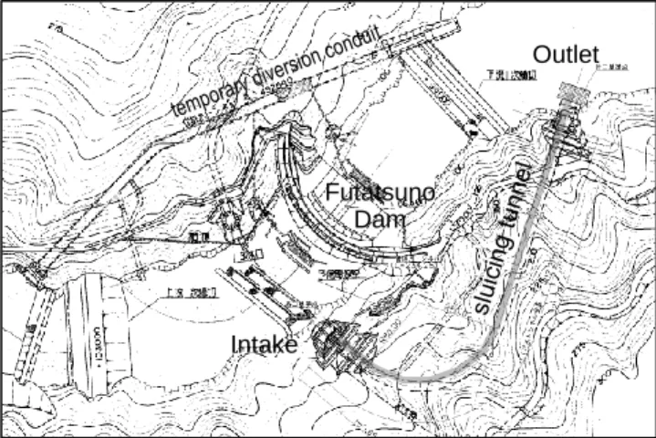 Figure 9.  Layout of sediment slucing tunnel at Futatsuno dam 