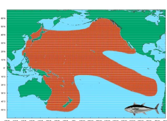 Fig. 1-1 indicates the distribution of PBF in the Pacific Ocean for the species (Collete  and Nauen 1983)