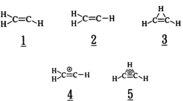 Fig.  1.  The  isomeric structures  of  vinyl radical  and  vinyl cation. 