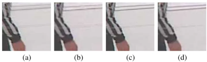 Fig. 3. Subjective View Results for Skating (a) Weave (b) Four Field Motion Adaptive De-interlacing (c) Common Motion  Com-pensated De-interlacing (d) Proposed De-interlacing